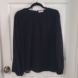 Andree by Unit,  Black long sleeve sheer with embroidered sleeves, size large